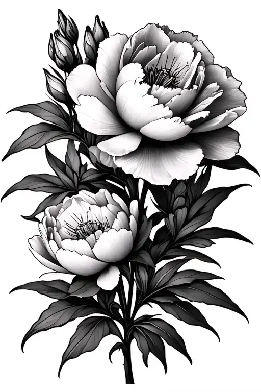 Peony And A Gladiolus Flowers