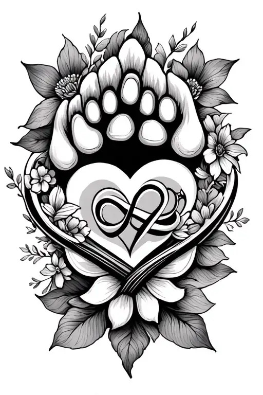 My Dogs Paw And Infinity Heart And Flowers