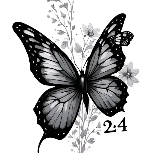 Number 224 Going Vertical With A Small Butterfly On The Side