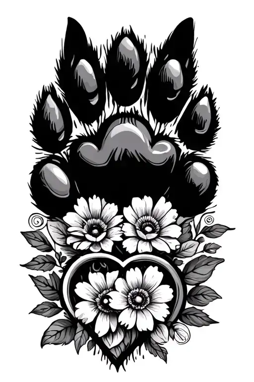 Dogs Paw And Infinity Heart And Flowers