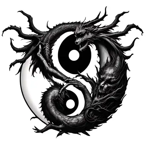 Chernobog And Belebog With Bodies Intertwined On A Yin Yang Symbol