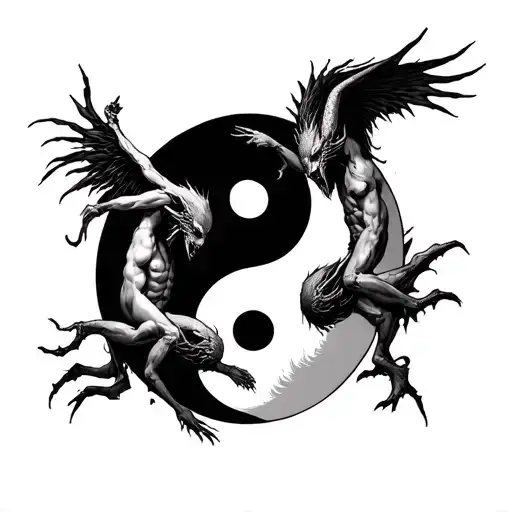 Chernobog And Belebog With Bodies Intertwined On A Yin Yang Symbol