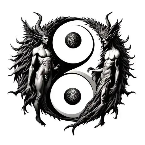 Chernobog And Belebog With Bodies Intertwined On A Yin Yang Symbol