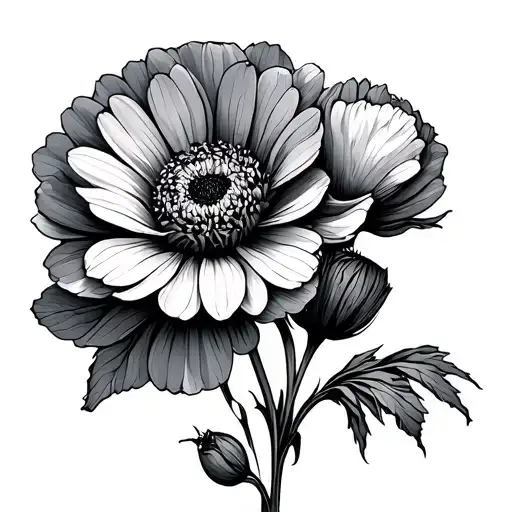 Chrysanthemum And Poppy Simple Outline