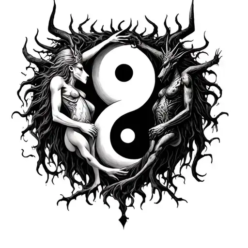 Chernobog And Belebog With Bodies Intertwined On A Yin Yang Symbol