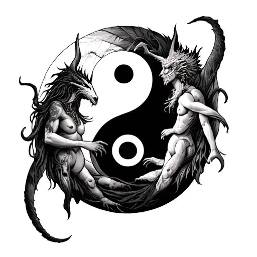 Chernobog And Belebog With Bodies Intertwined On A Yin Yang Symbol