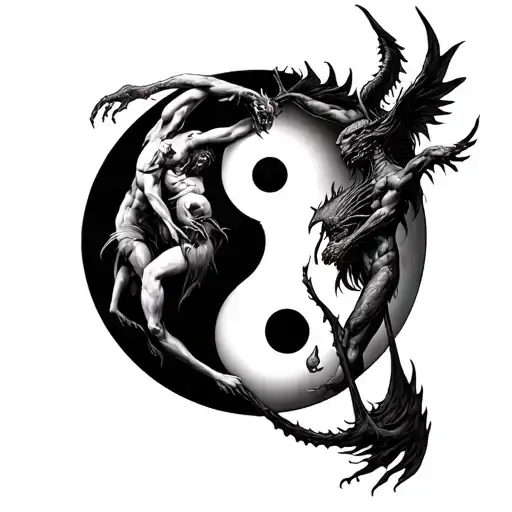 Chernobog And Belebog With Bodies Intertwined On A Yin Yang Symbol