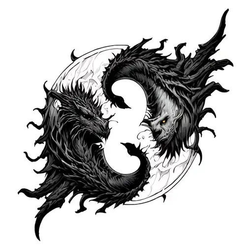 Chernobog And Belebog Intertwined On A Yin Yang Symbol
