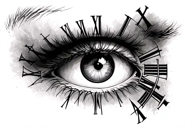 Female Eye With A Roman Numeral Clock Around The Eye And The Clock Hands Coming From The Pupil