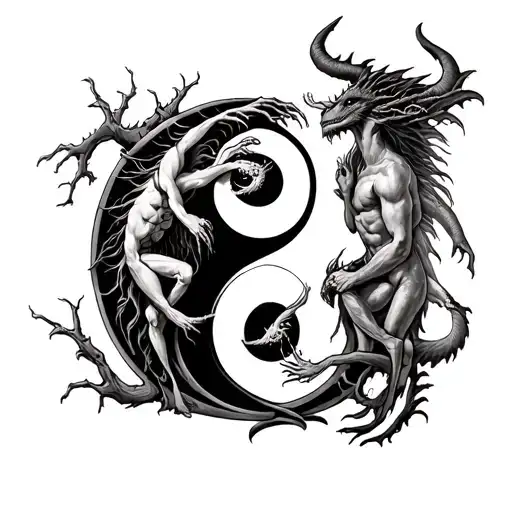 Chernobog And Belebog With Bodies Intertwined On A Yin Yang Symbol