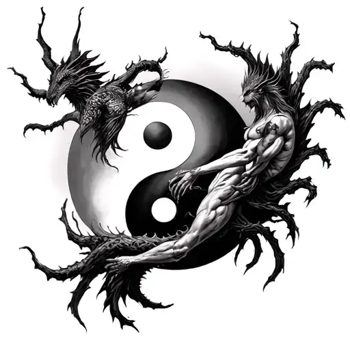 Chernobog And Belebog With Bodies Intertwined On A Yin Yang Symbol