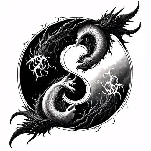 Chernobog And Belebog With Bodies Intertwined On A Yin Yang Symbol