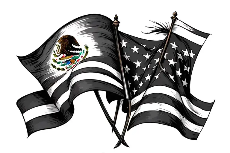 Mexican And Us Flag