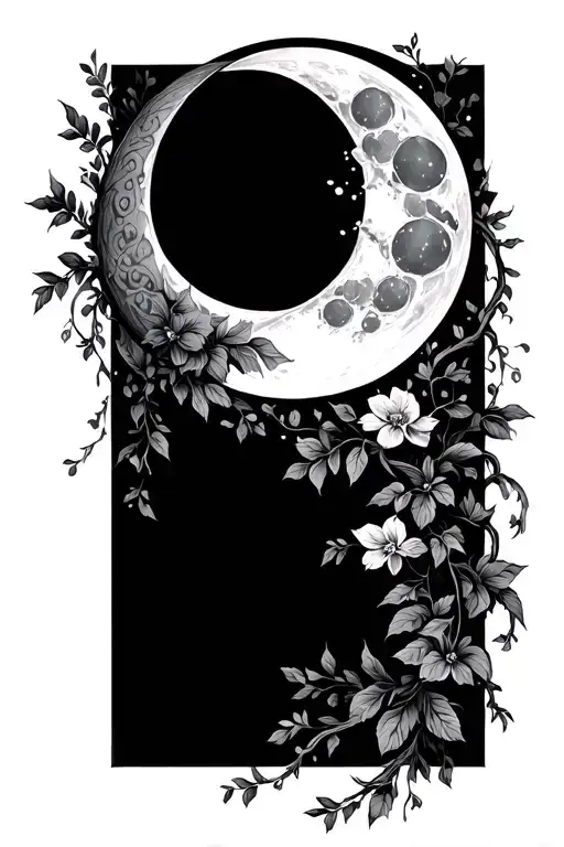 Floral Cresent Moon With Vines