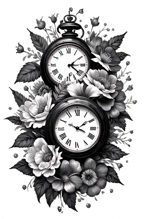 Clocks And Flowers Surrounding