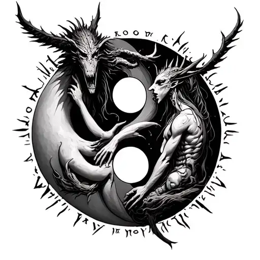Chernobog And Belebog With Bodies Intertwined On A Yin Yang Symbol