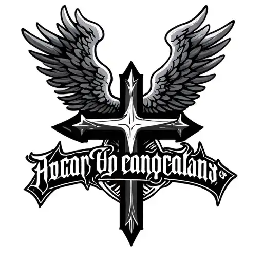 Cross With Angel Wings Text Below