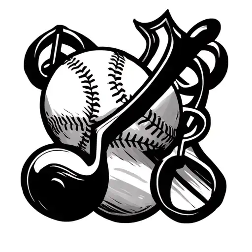 Fine Line Baseball And Music Note Intertwined Within