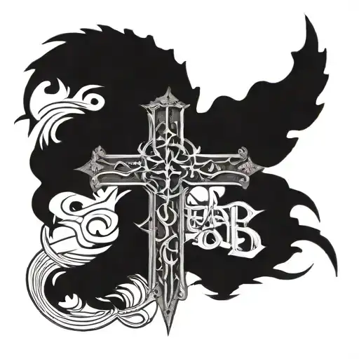 Multi Cross Surrounded By Fear God Writing