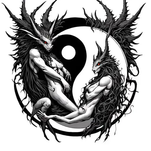Chernobog And Belebog With Bodies Intertwined On A Yin Yang Symbol