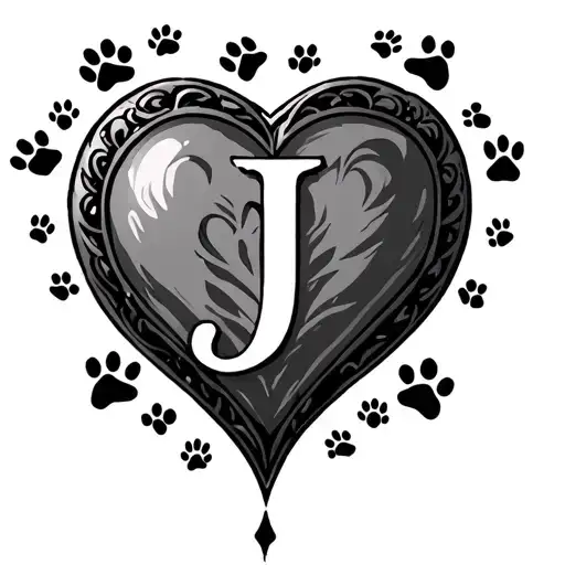J Incased In A Heart With Paw Prints Around