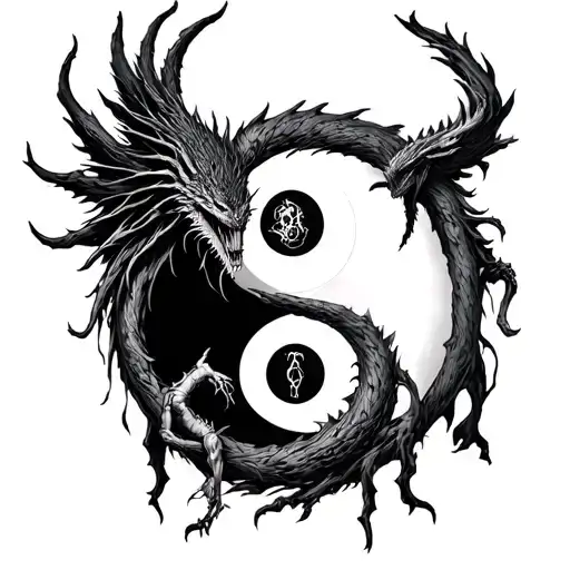 Chernobog And Belebog With Bodies Intertwined On A Yin Yang Symbol