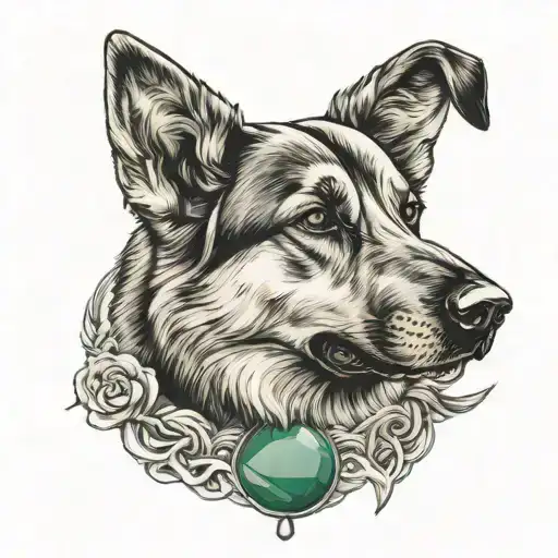 German Shepherd Hound Dog With Jade Pendant