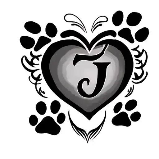 J Incased In A Heart With 7 Paw Prints Around