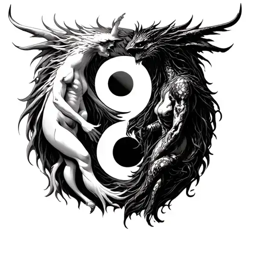 Chernobog And Belebog With Bodies Intertwined On A Yin Yang Symbol