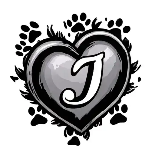 J Incased In A Heart With 7 Paw Prints Around
