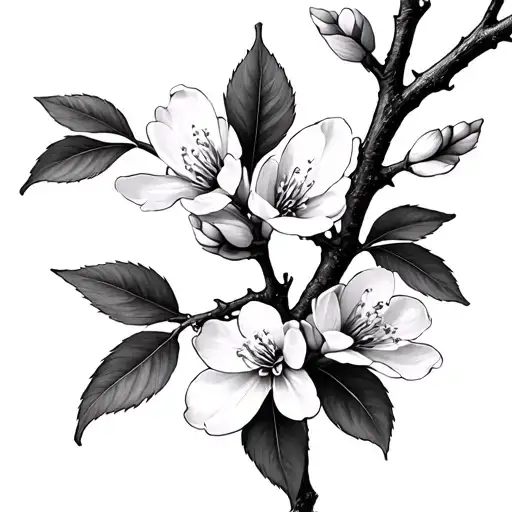 Cherry Blossoms 3 Flower In Twig