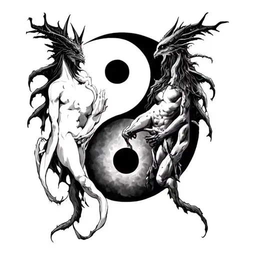 Chernobog And Belebog With Bodies Intertwined On A Yin Yang Symbol