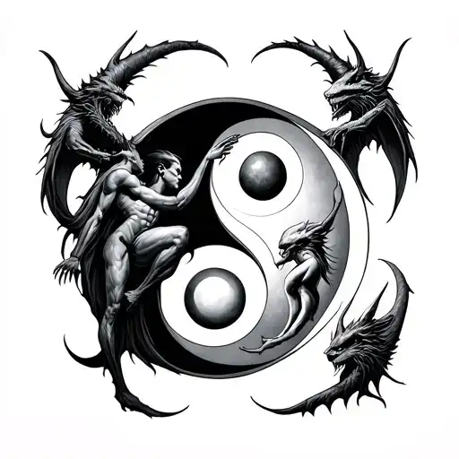 Chernobog And Belebog With Bodies Intertwined On A Yin Yang Symbol