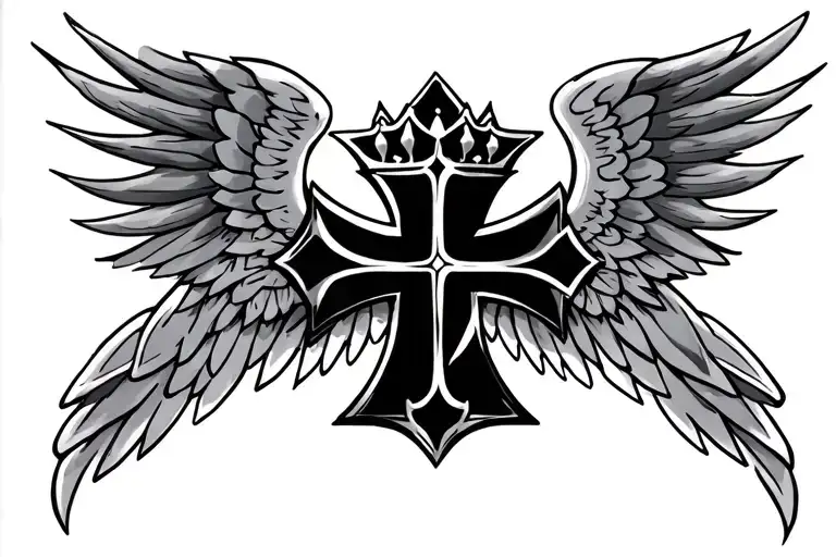 Celtic Cross With Crown And Wings