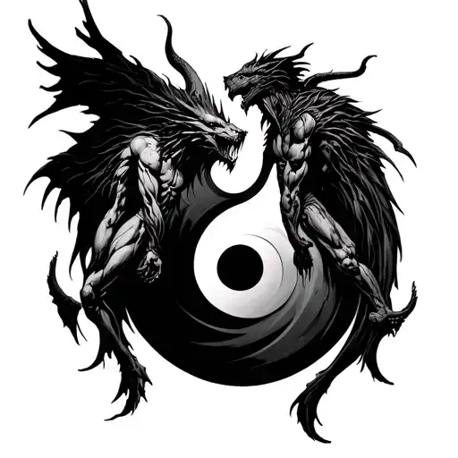 Chernobog And Belebog With Bodies Intertwined On A Yin Yang Symbol