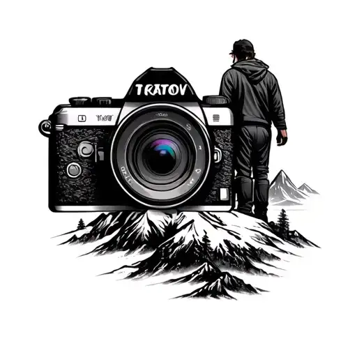 Mountain Landscape Click Photo Camera With Men Standing