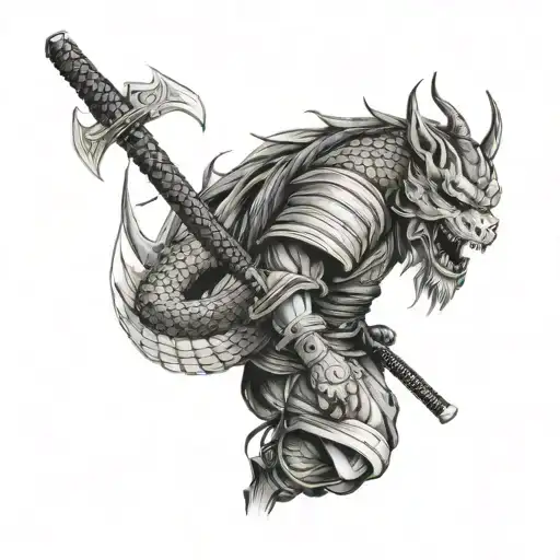 Samurai With A Dragon On His Forearm