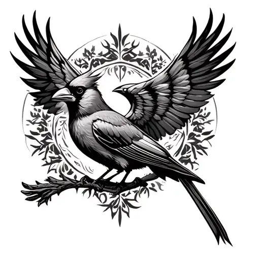 Cardinal Bird With Open Wings Spread