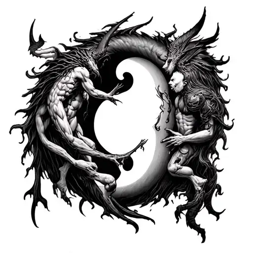 Chernobog And Belebog With Bodies Intertwined On A Yin Yang Symbol