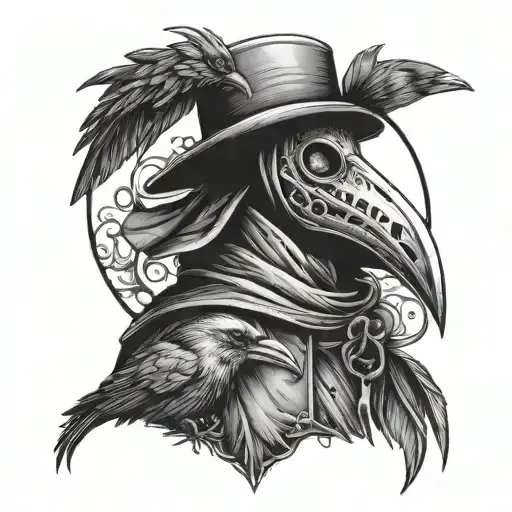 Black And White Plague Doctor With Ravens In The Background
