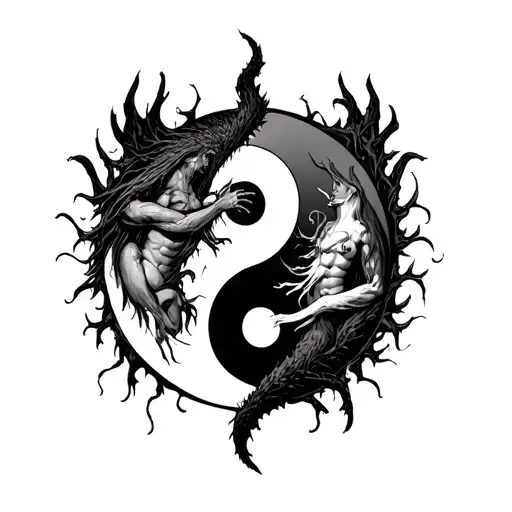 Chernobog And Belebog With Bodies Intertwined On A Yin Yang Symbol