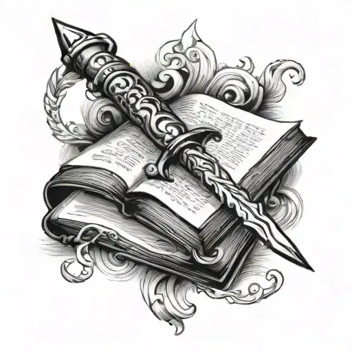 Dagger Piercing Through A Book Open