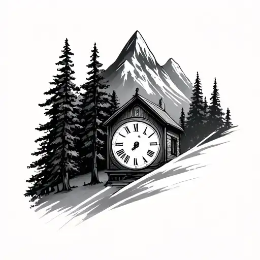 Mountain And Trees And Clock Face