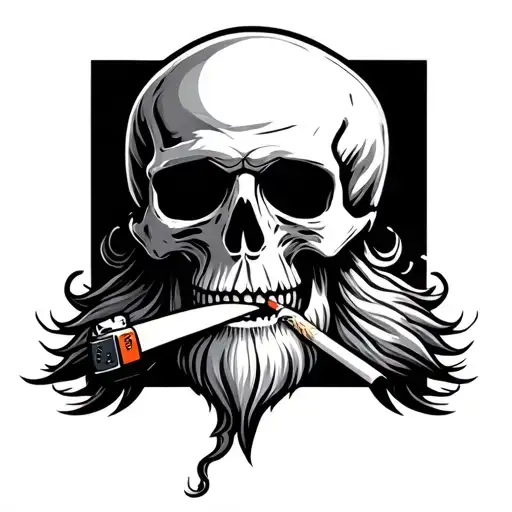 Skull With A Beard Lighting A Cigarette With A Zippo Lighter