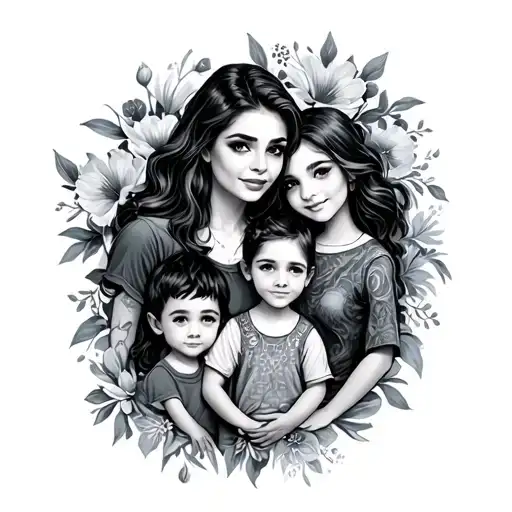 Mom And One Girl And Two Boys