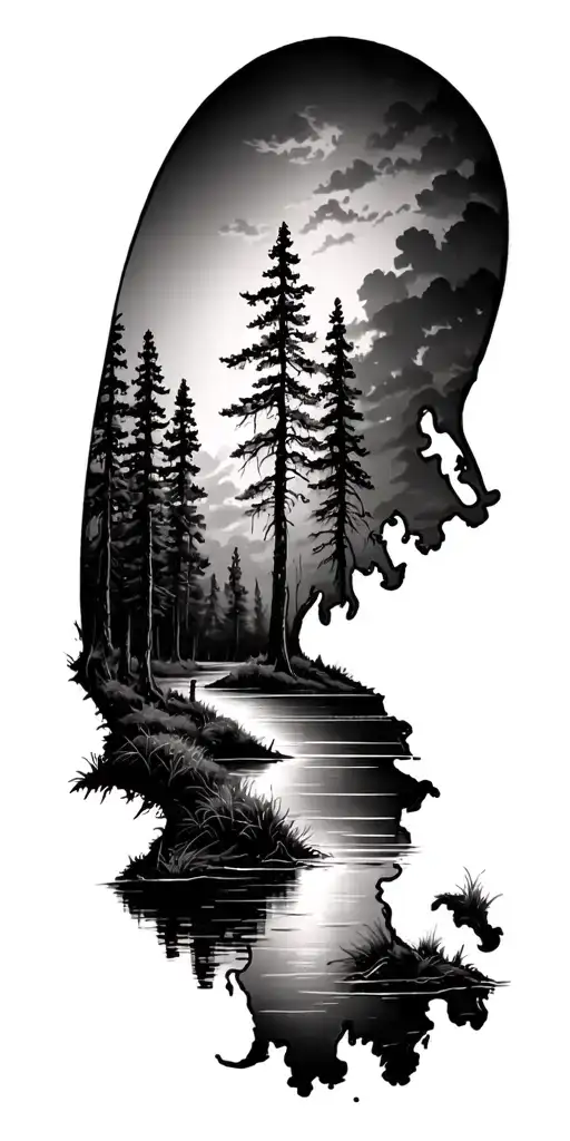 Louisiana Landscape Tattoo Featuring Cypress Trees