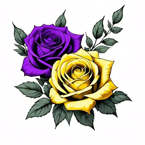 2 Roses 1 Purple Rose And 1 Yellow Rose Side By Side