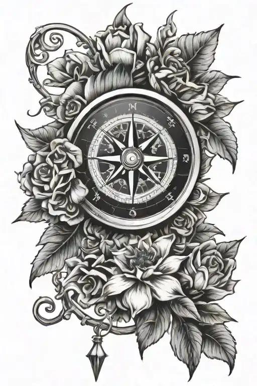 Flowers And Compass Surrounded