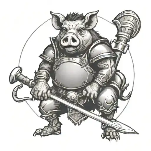 Wild Hog In Armor Holding Golf Club