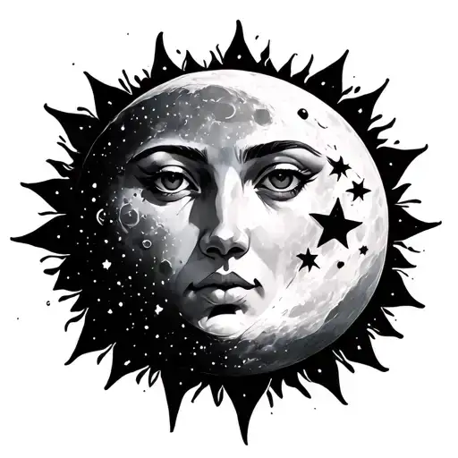 Sun And Moon Surrounded By Stars